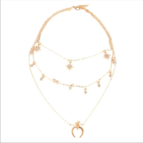 Boho crescent moon & Stars layered choker necklace - Picture 2 of 8